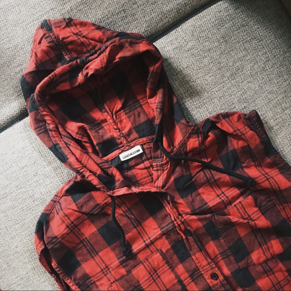 NOISY MAY Flannel Plaid Curt Hood Shirt